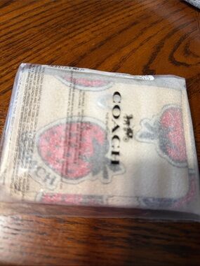 Coach White Card Case with Pink Strawberry Motif
